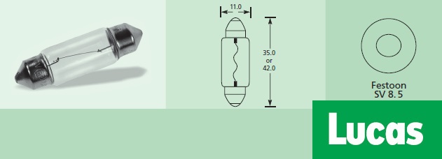 крушка LUCAS LLB242T 24V C5W 5W SV8.5-8 35mm Standard AUX